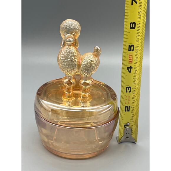 Antique Jeannette Marigold Iridescent Poodle Dog Powder Jar Trinket Glass READ - Picture 11 of 12